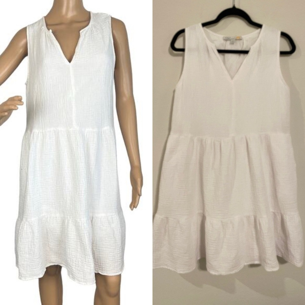 C&C California Women’s Tiered Midi Dress Medium White Cotton Cottagecore Prairie